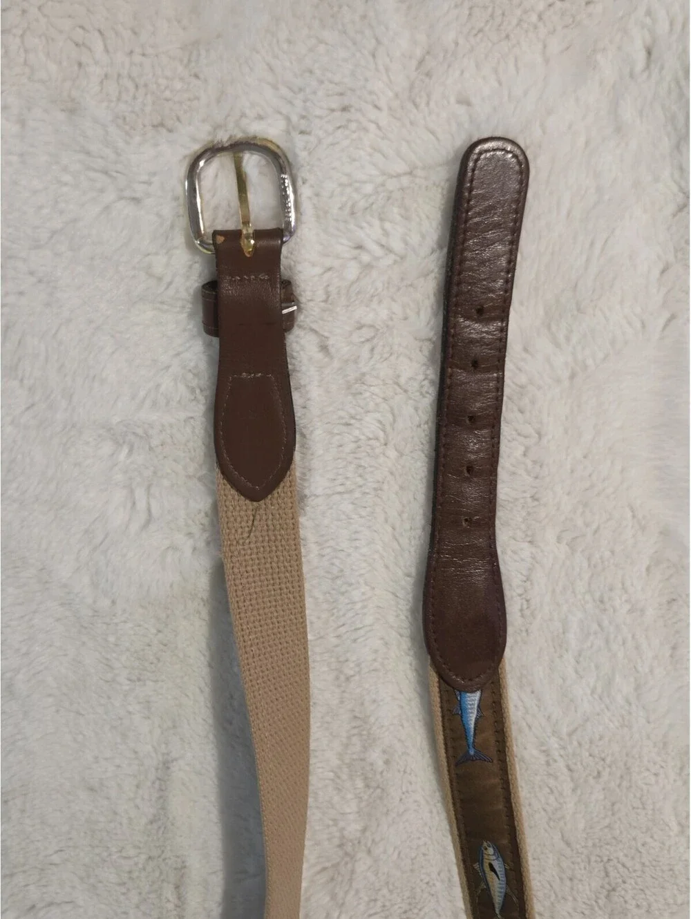 Zep-Pro Size 44 Brown Leather + Fabric Mahi Mahi Mahi-Mahi Fish Ribbon Belt
